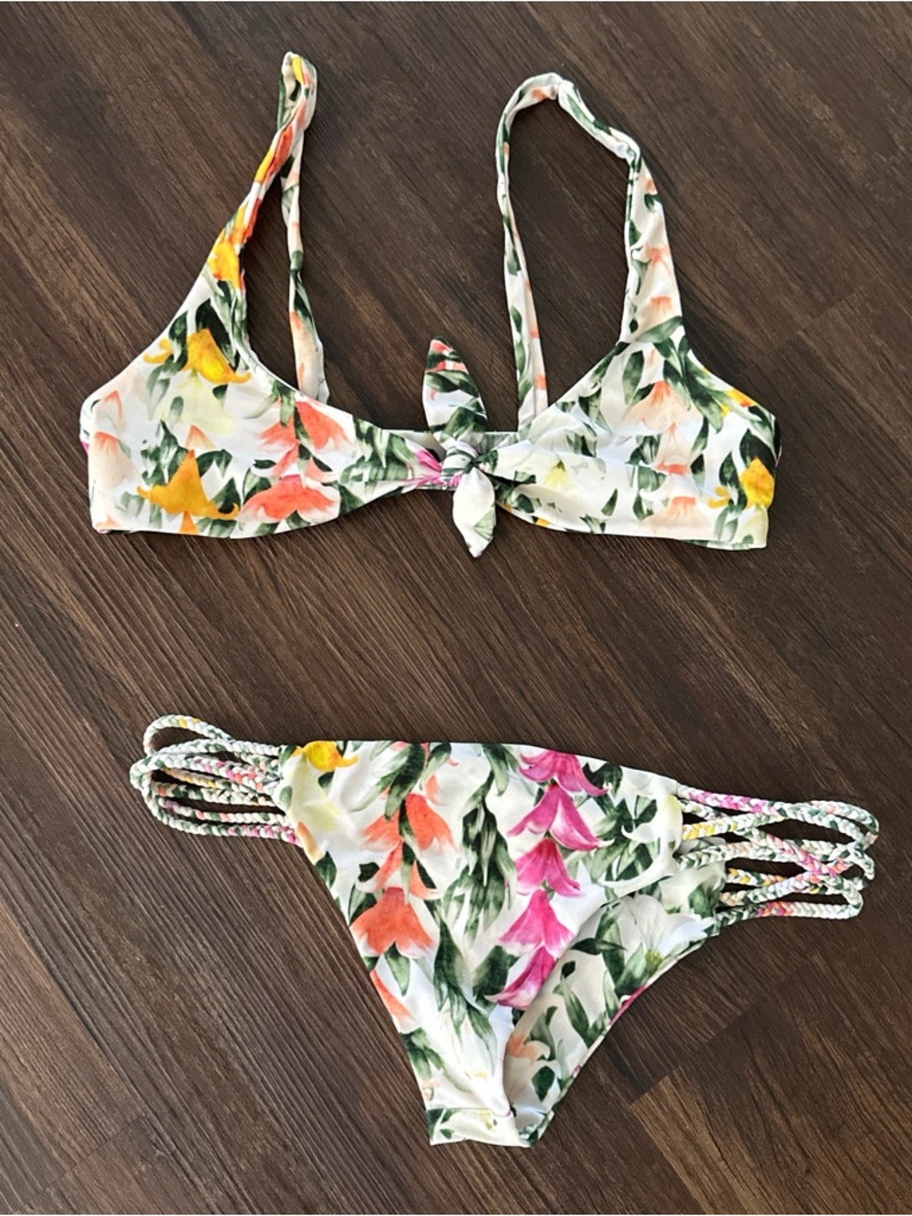 Stone Fox Swim Floral Bikini in White, Green, Pink, Yellow, Orange